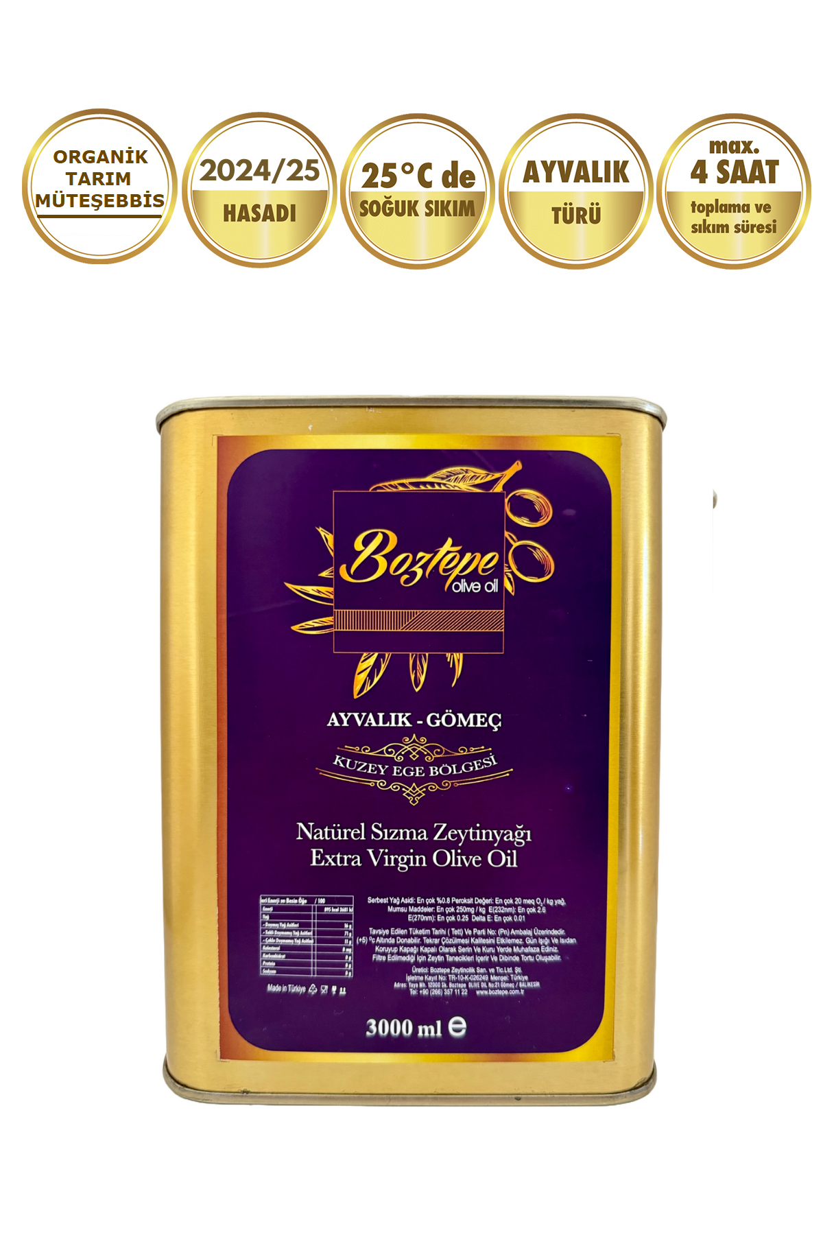 2024/25 3 LT Natürel Sızma Zeytinyağı Boztepe Soğuk Sıkım Filtresiz