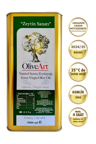 2024/25 5 lt OliveArt Natürel Sızma Zeytinyağı 0,3 Asit Soğuk Sıkım Filtresiz