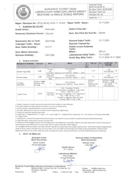 2024/25 5 lt OliveArt Natürel Sızma Zeytinyağı 0,3 Asit Soğuk Sıkım Filtresiz