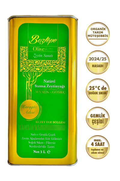 2024/25 5 lt OliveArt Natürel Sızma Zeytinyağı 0,3 Asit Soğuk Sıkım Filtresiz