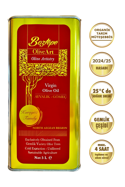 (2024/2025) 5 Lt OliveArt Natürel Birinci Zeytinyağı, Soğuk Sıkım, Filtresiz