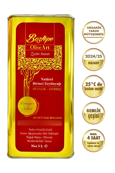 (2024/2025) 5 Lt OliveArt Natürel Birinci Zeytinyağı, Soğuk Sıkım, Filtresiz