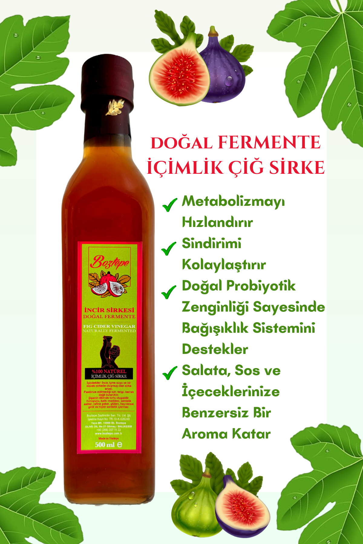 Boztepe 500 ML İncir Sirkesi Doğal Fermente Cam