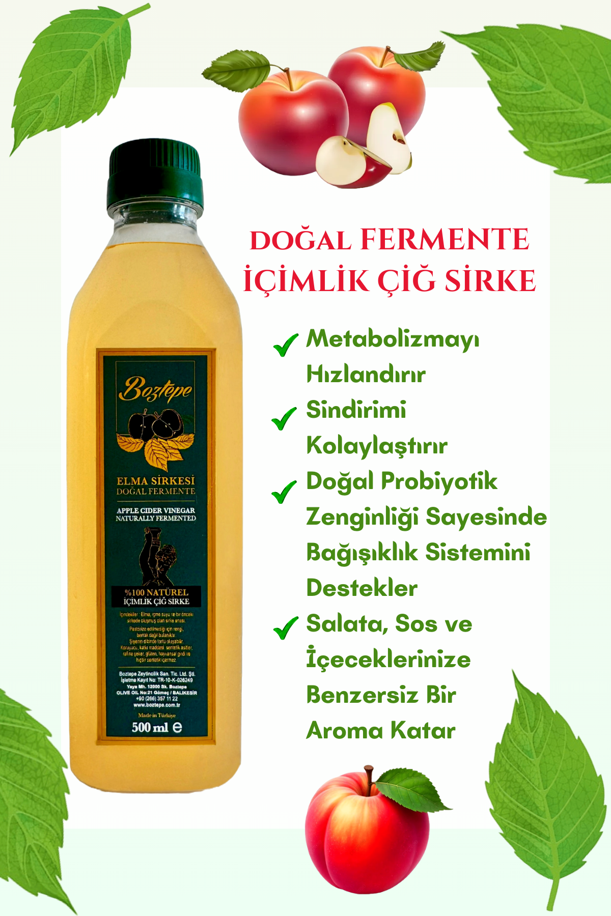 Boztepe 500 ML Elma Sirkesi Doğal Fermente - PET