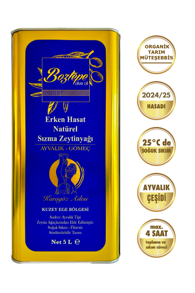 5 lt (2024/25) Erken Hasat Natürel Sızma Zeytinyağı Soğuk Sıkım Filtresiz