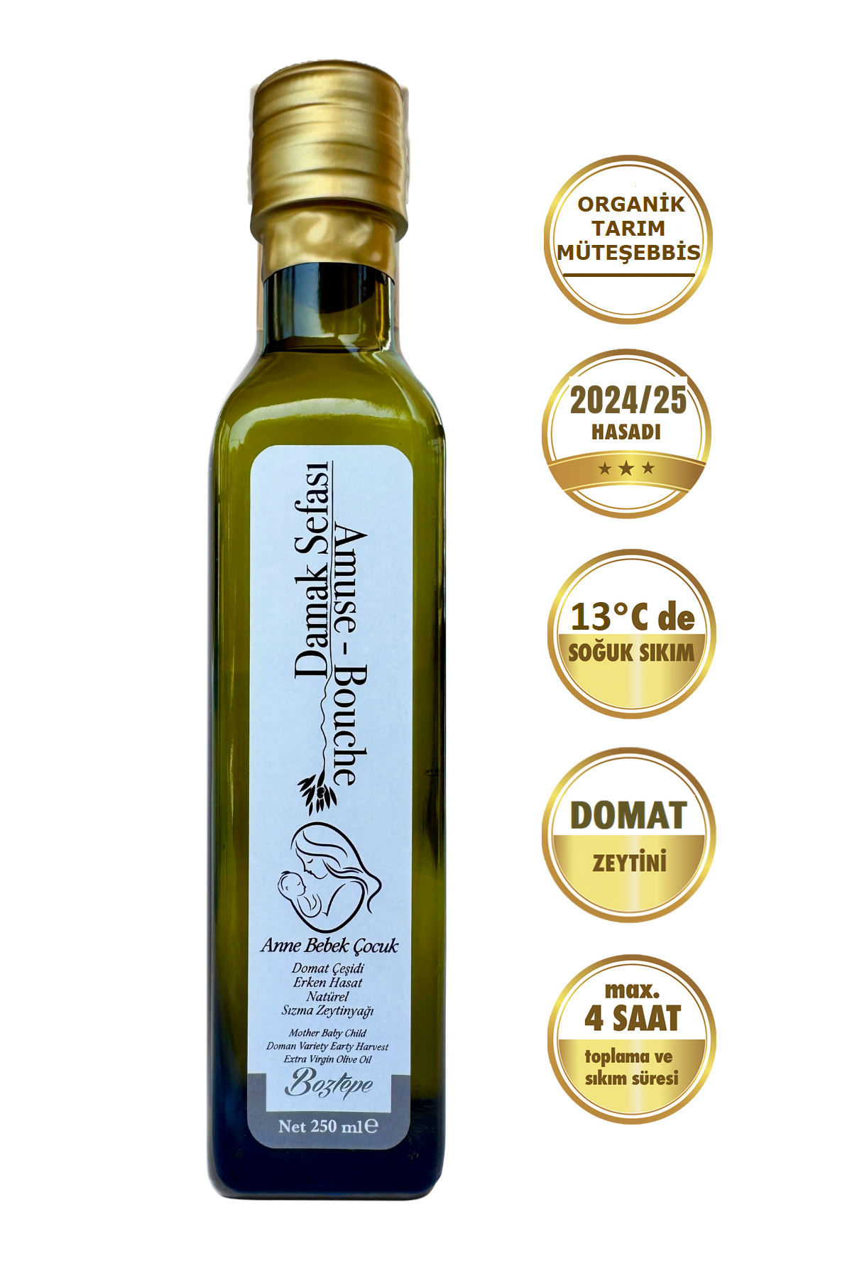 Anne Bebek Çocuk Damak Sefası Erken Hasat Natürel Sızma Zeytinyağı Soğuk Sıkım Filtresiz 0,17 Asit 250 ML