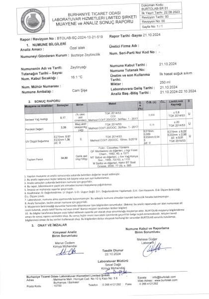 Anne Bebek Çocuk Damak Sefası Erken Hasat Natürel Sızma Zeytinyağı Soğuk Sıkım Filtresiz 0,17 Asit 250 ML